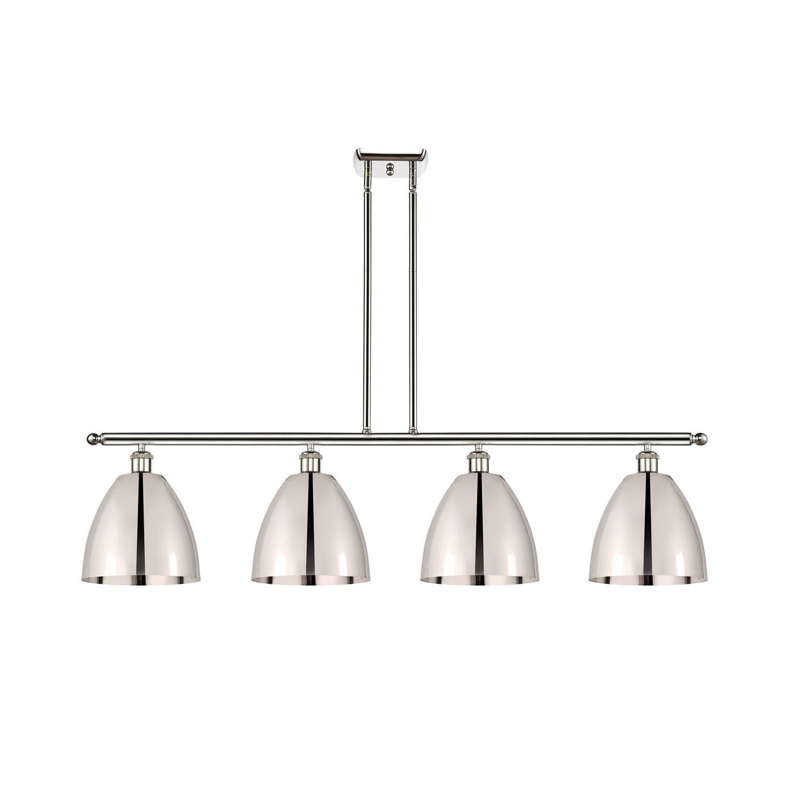 Innovations Bristol 48in 4-Light Island Light | Industrial Farmhouse Polished Nickel Steel and Cast Brass with Metal Cone Shade | Model 516-4I-PN-MBD-9-PN