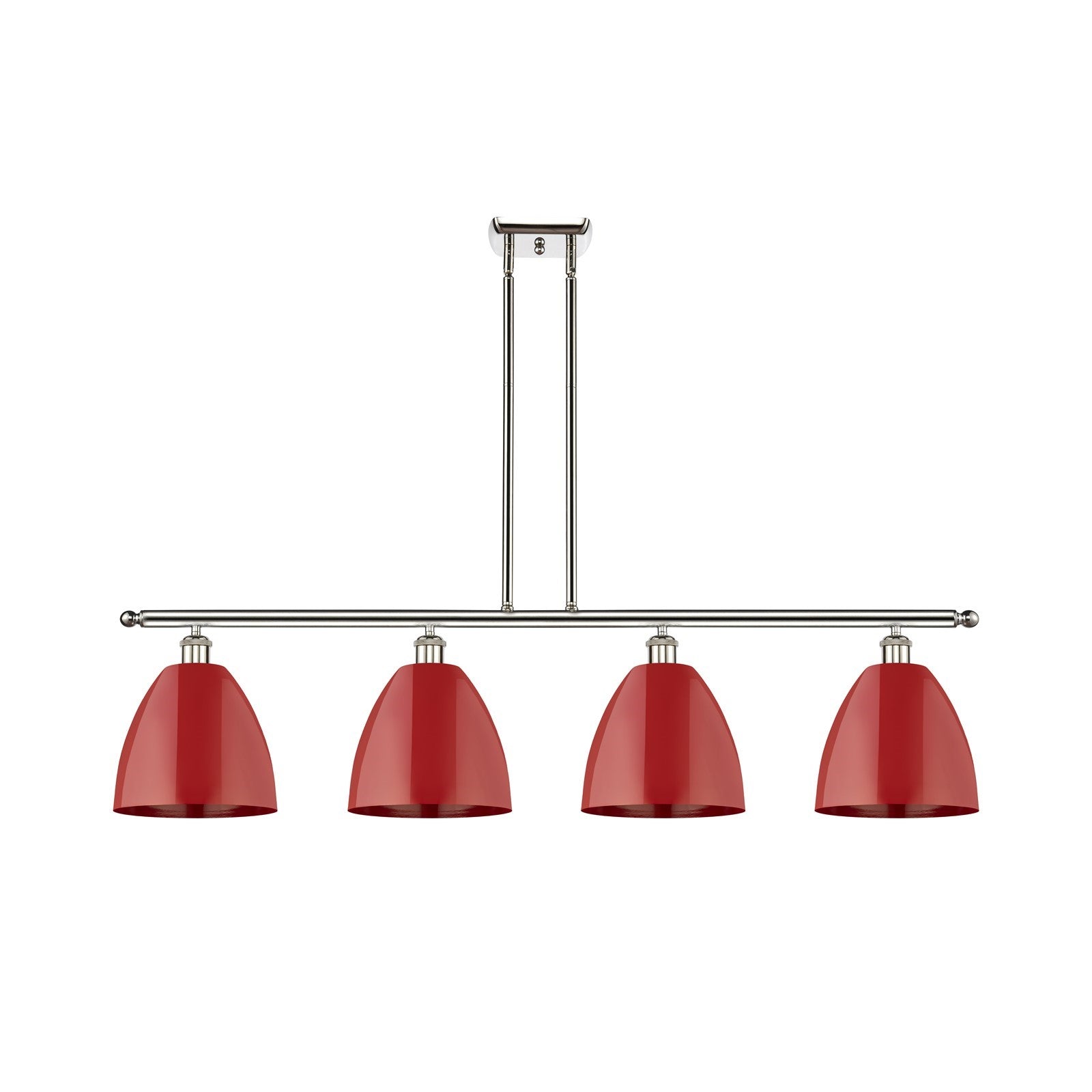Innovations Plymouth 48in 4-Light Island Light | Industrial Farmhouse Polished Nickel and Matte Red Metal Shade | Kitchen | Model 516-4I-PN-MBD-9-RD