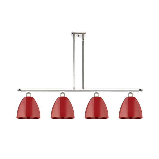 Innovations Plymouth 48in 4-Light Island Light | Industrial Farmhouse Polished Nickel and Matte Red Metal Shade | Kitchen | Model 516-4I-PN-MBD-9-RD-LED