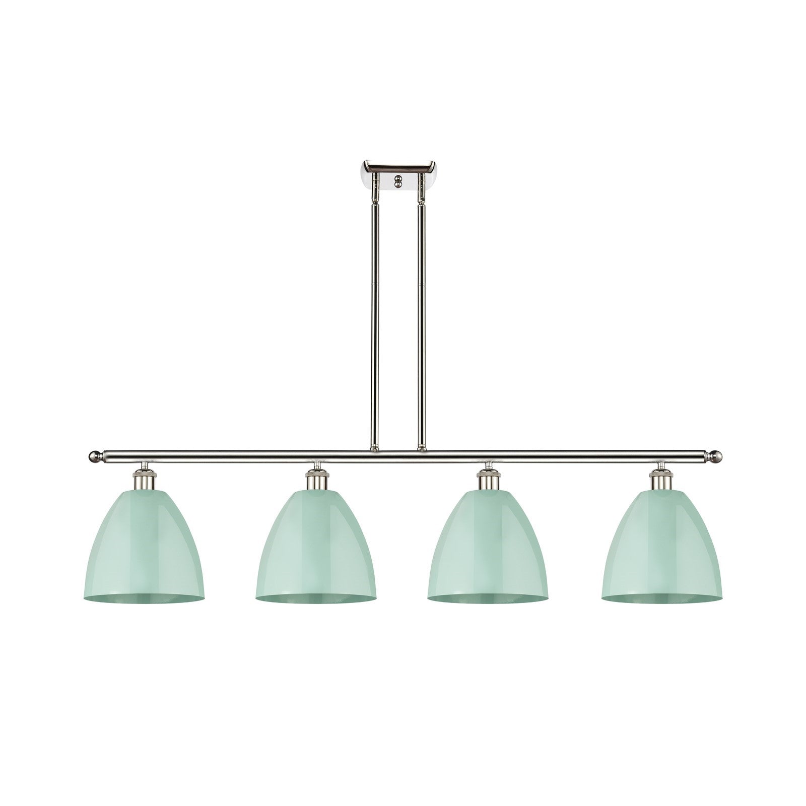 Innovations Plymouth 48in 4-Light Island Light | Industrial Farmhouse Polished Nickel Steel and Seafoam Metal Shade | Kitchen | Model 516-4I-PN-MBD-9-SF
