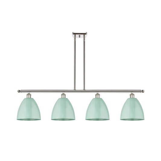 Innovations Plymouth 48in 4-Light Island Light | Industrial Farmhouse Polished Nickel and Seafoam Metal Shade | Kitchen | Model 516-4I-PN-MBD-9-SF-LED