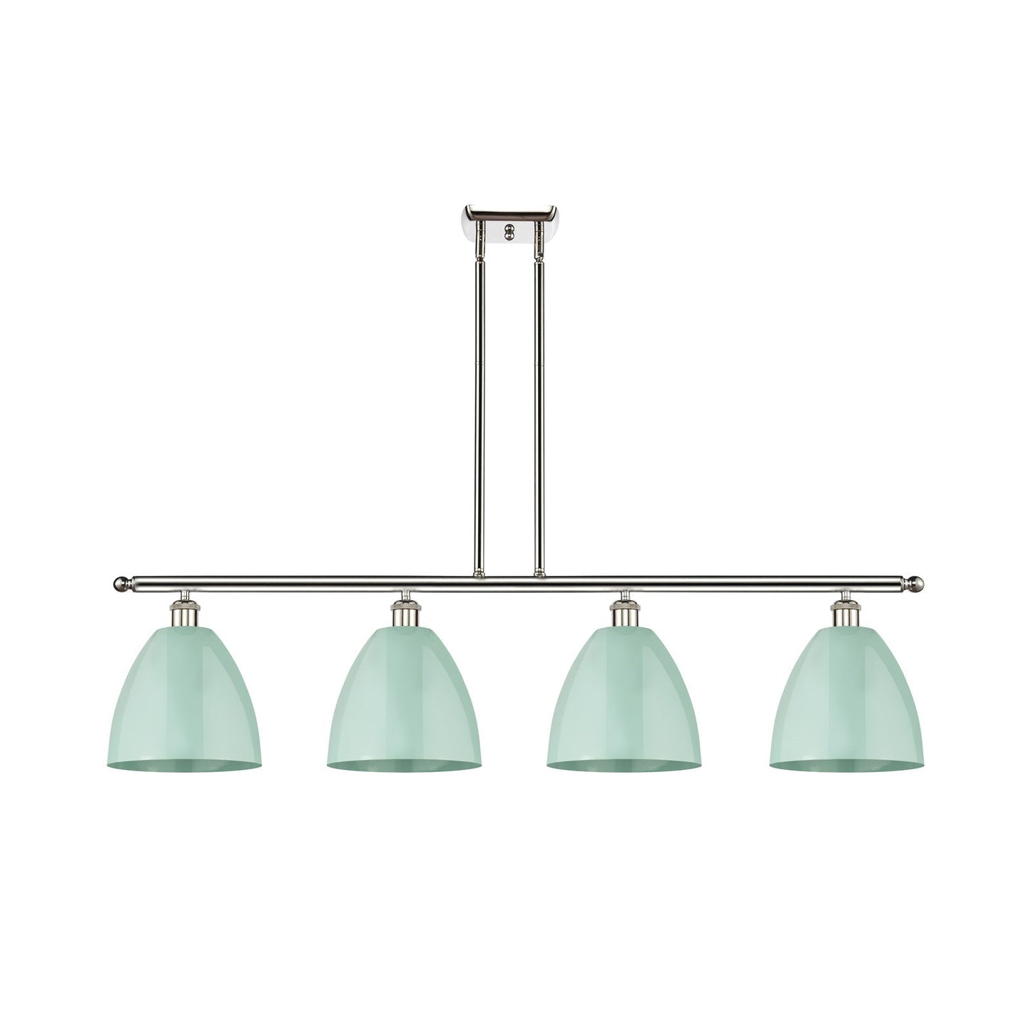 Innovations Plymouth 48in 4-Light Island Light | Industrial Farmhouse Polished Nickel and Seafoam Metal Shade | Kitchen | Model 516-4I-PN-MBD-9-SF-LED