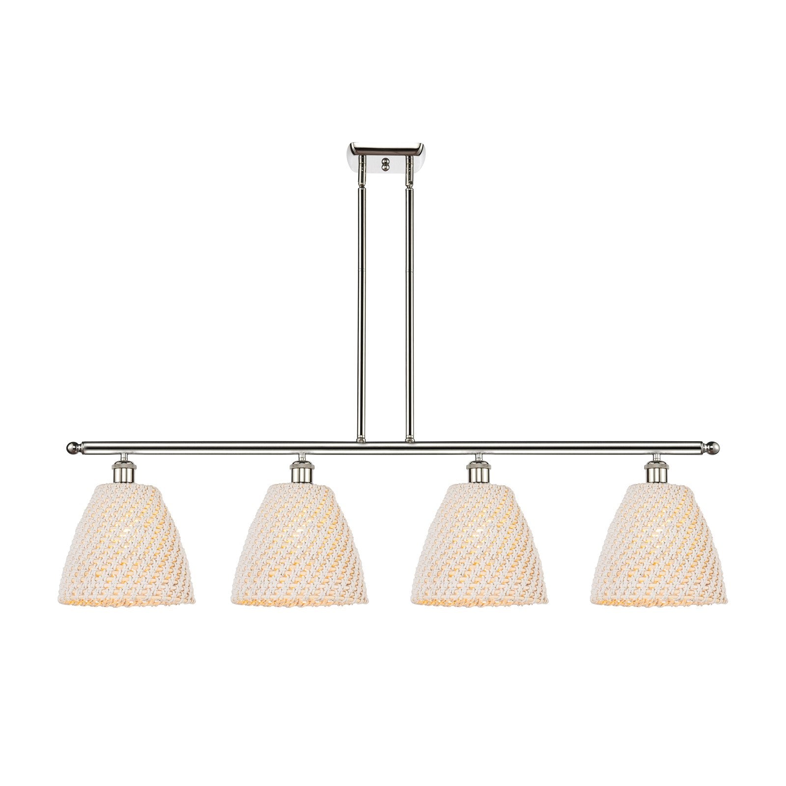 Innovations Bristol Natural 48in 4-Light Island Light | Farmhouse Polished Nickel and Natural Fiber Dome Shade | Kitchen | Model 516-4I-PN-NBD-9-NAT
