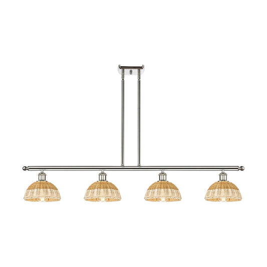 Innovations Bristol Natural II 48in 4-Light Island Light | Industrial Polished Nickel and Natural Fiber Dome Shade | Kitchen | Model 516-4I-PN-NBD2-75-NAT