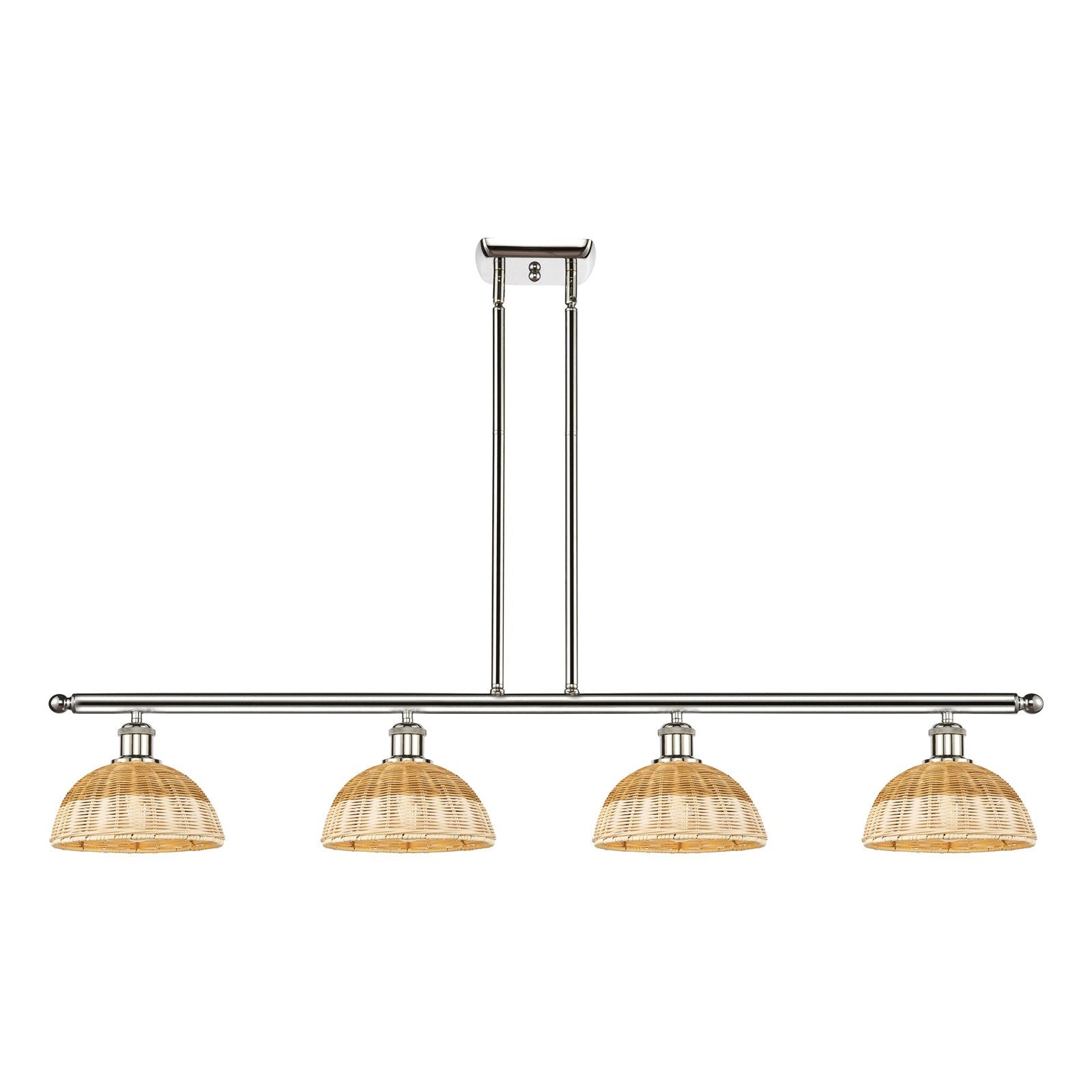 Innovations Bristol Natural II 48in 4-Light Island Light | Industrial Polished Nickel Steel and Natural Fiber Dome Shade | Model 516-4I-PN-NBD2-9-NAT