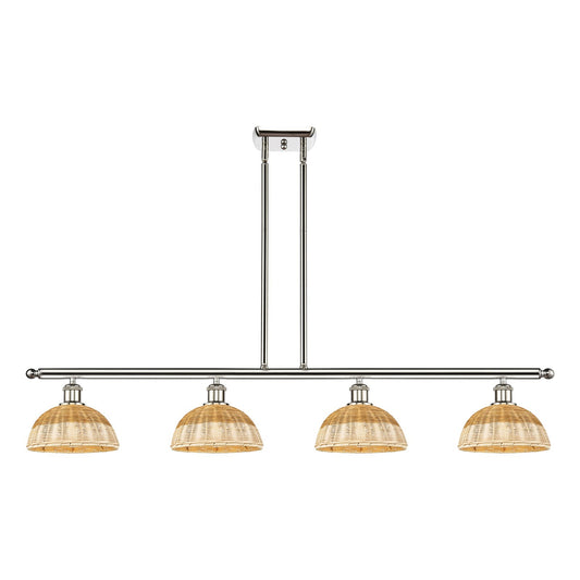 Innovations Bristol Natural II 48in 4-Light Island Light | Industrial Polished Nickel Steel and Natural Fiber Dome Shade | Model 516-4I-PN-NBD2-9-NAT