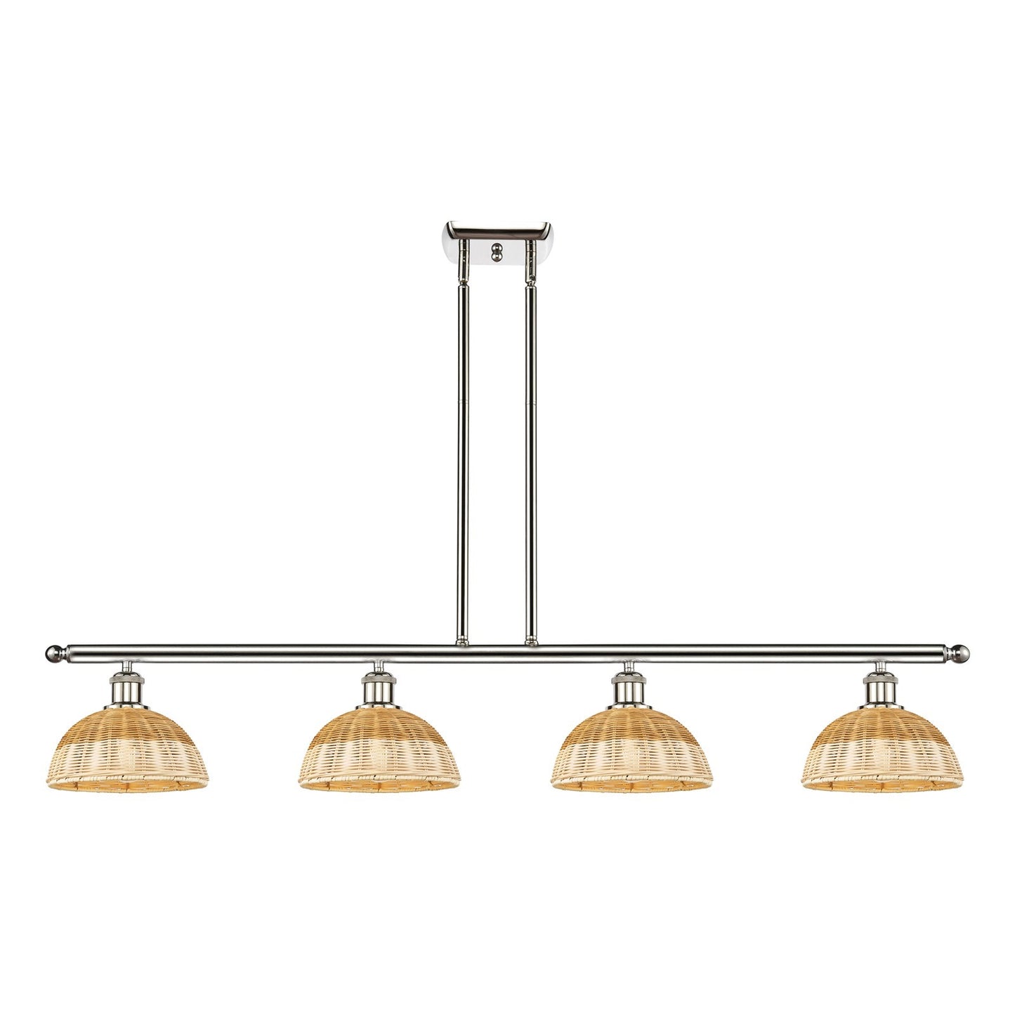 Innovations Bristol Natural II 48in 4-Light Island Light | Industrial Polished Nickel Steel and Natural Fiber Dome Shade | Model 516-4I-PN-NBD2-9-NAT