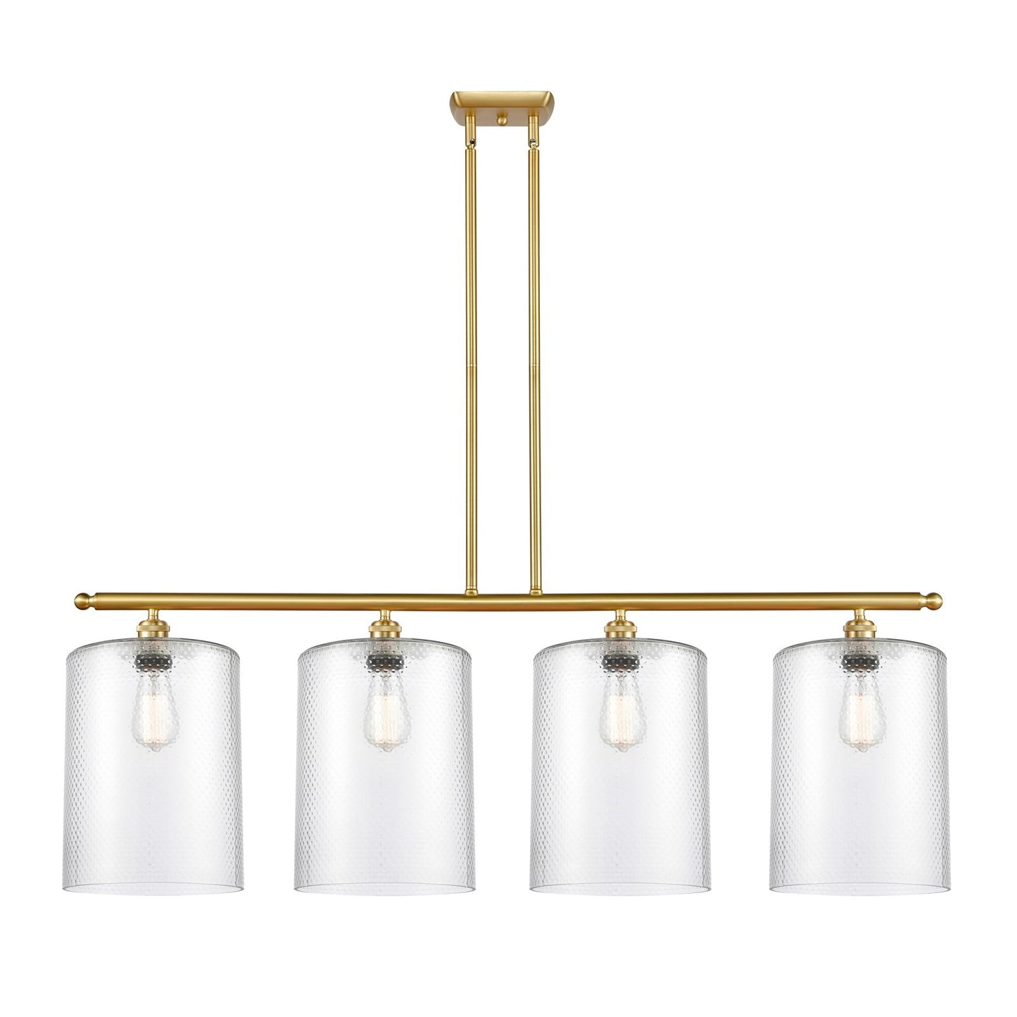 Innovations Cobbleskill 48in 4-Light Island Light | Industrial Satin Gold Steel and Clear Glass | Kitchen Island & Dining Room | Model 516-4I-SG-G112-L