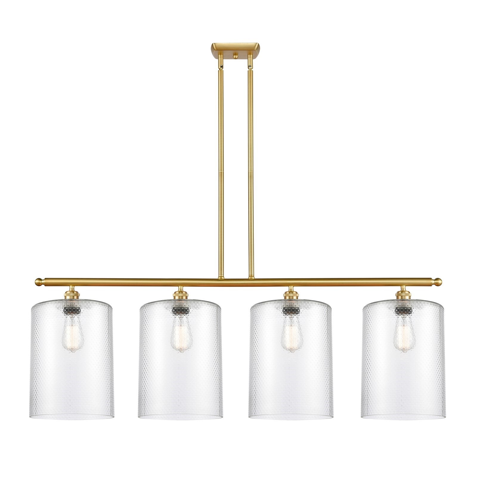 Innovations Cobbleskill 48in 4-Light Island Light | Industrial Satin Gold Steel and Clear Glass | Kitchen Island & Dining Room | Model 516-4I-SG-G112-L