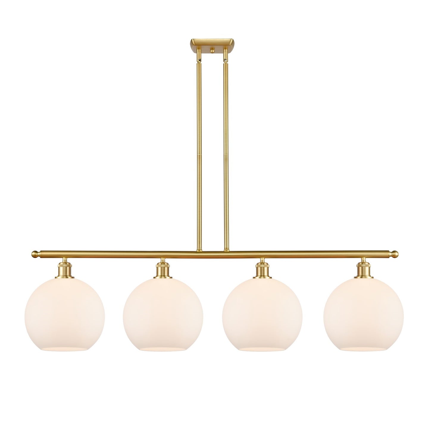 Innovations Athens 48in 4-Light Island Light | Industrial Satin Gold Steel and Matte White Glass | Kitchen Island & Dining Room | Model 516-4I-SG-G121-10