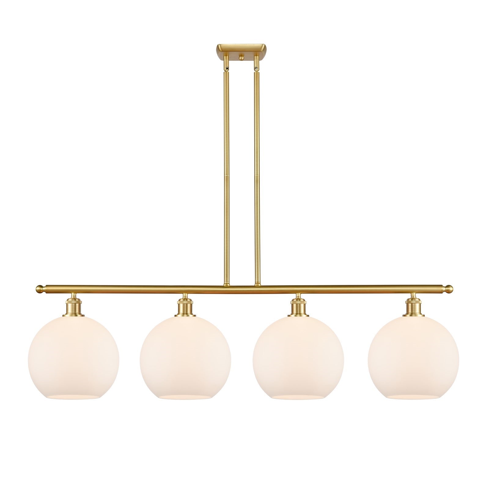 Innovations Athens 48in 4-Light Island Light | Industrial Satin Gold Steel and Matte White Glass | Kitchen Island & Dining Room | Model 516-4I-SG-G121-10