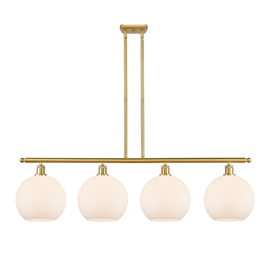 Innovations Athens 48in 4-Light Island Light | Industrial Satin Gold Steel and Matte White Glass | Kitchen Island & Dining Room | Model 516-4I-SG-G121-10