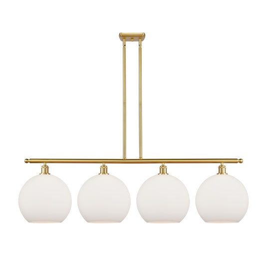 Innovations Athens 50in 4-Light Island Light | Industrial Satin Gold Steel and Matte White Glass | Kitchen Island & Dining Room | Model 516-4I-SG-G121-12