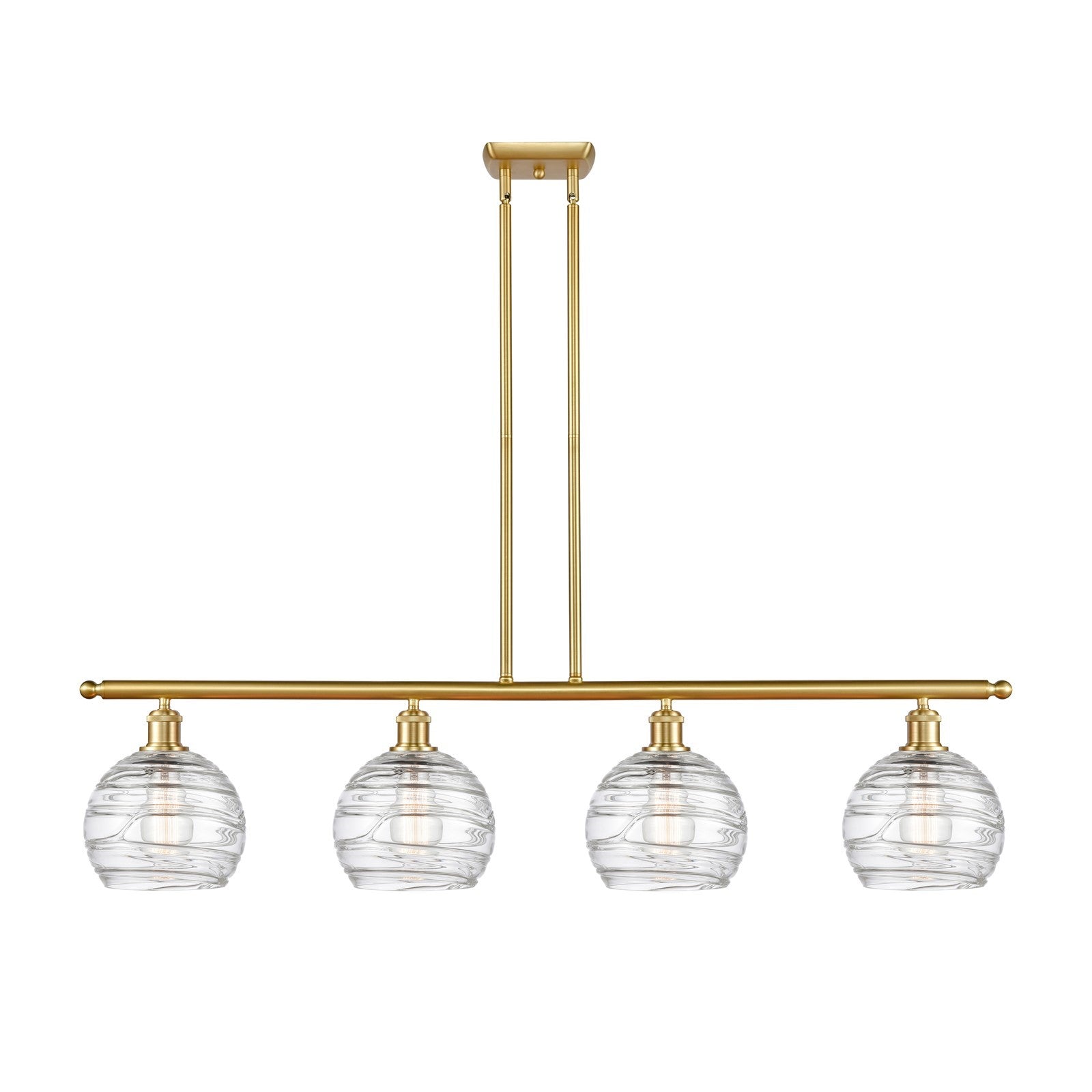 Innovations Athens Deco Swirl 48in 4-Light Island Light | Industrial Satin Gold Steel and Clear Glass | Kitchen Island & | Model 516-4I-SG-G1213-8CL
