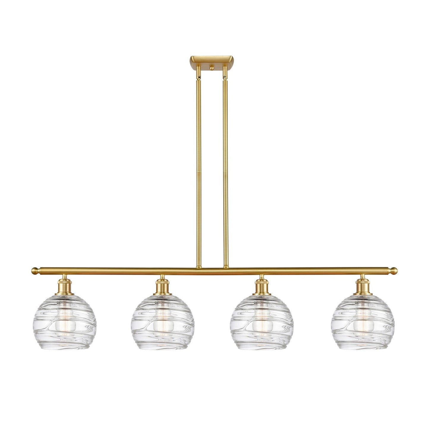 Innovations Athens Deco Swirl 48in 4-Light Island Light | Industrial Satin Gold Steel and Clear Glass | Kitchen Island & | Model 516-4I-SG-G1213-8CL