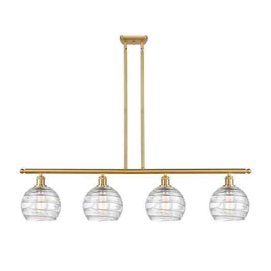 Innovations Athens Deco Swirl 48in 4-Light Island Light | Industrial Satin Gold Steel and Clear Glass | Kitchen Island & | Model 516-4I-SG-G1213-8CL