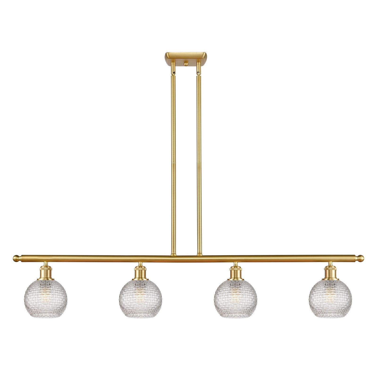 Innovations Athens 48in 4-Light Island Light | Modern Farmhouse Satin Gold Steel and Clear Basket Weave Glass | Kitchen Island | Model 516-4I-SG-G122C-6CL
