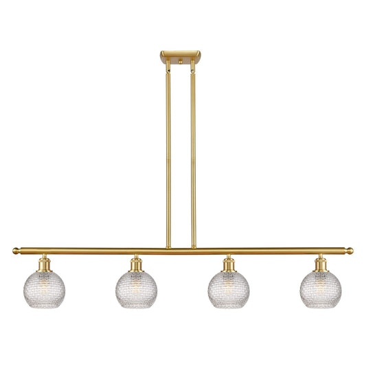 Innovations Athens 48in 4-Light Island Light | Modern Farmhouse Satin Gold Steel and Clear Basket Weave Glass | Kitchen Island | Model 516-4I-SG-G122C-6CL