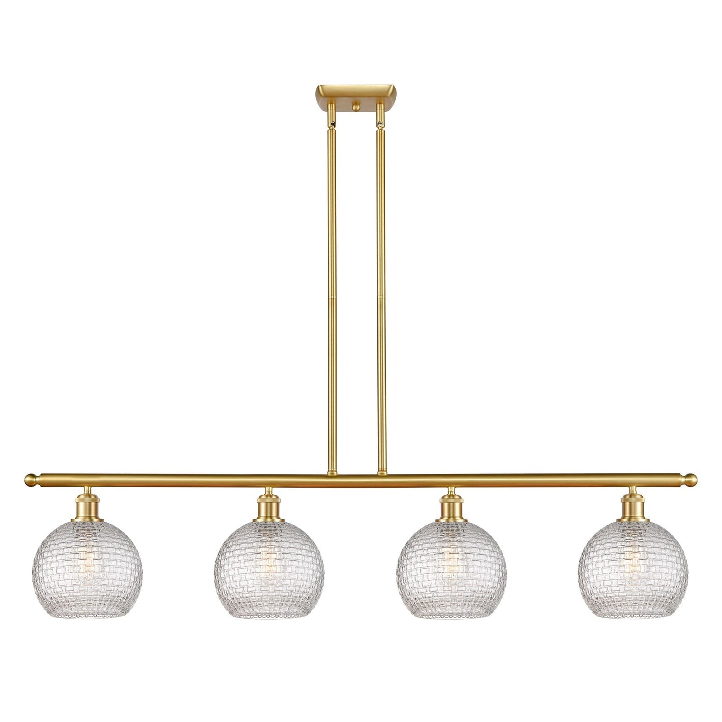 Innovations Athens 48in 4-Light Island Light | Modern Farmhouse Satin Gold Steel and Clear Basket Weave Glass | Kitchen Island | Model 516-4I-SG-G122C-8CL