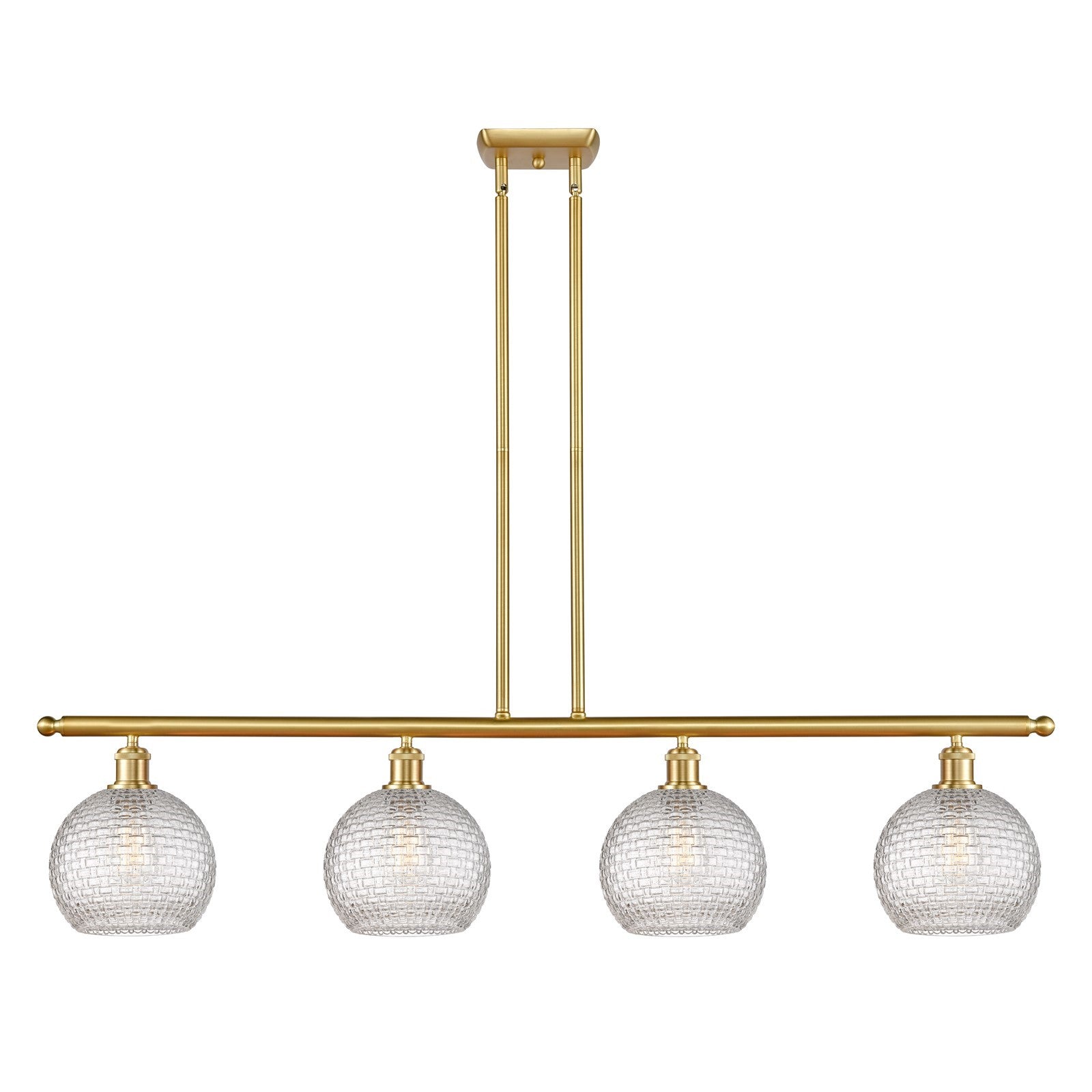 Innovations Athens 48in 4-Light Island Light | Modern Farmhouse Satin Gold Steel and Clear Basket Weave Glass | Kitchen Island | Model 516-4I-SG-G122C-8CL