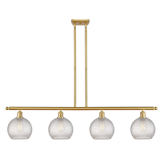 Innovations Athens 48in 4-Light Island Light | Modern Farmhouse Satin Gold Steel and Clear Basket Weave Glass | Kitchen Island | Model 516-4I-SG-G122C-8CL