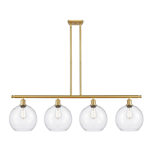 Innovations Athens 48in 4-Light Island Light | Industrial Satin Gold Steel and Seedy Glass | Kitchen Island & Dining Room | Model 516-4I-SG-G124-10