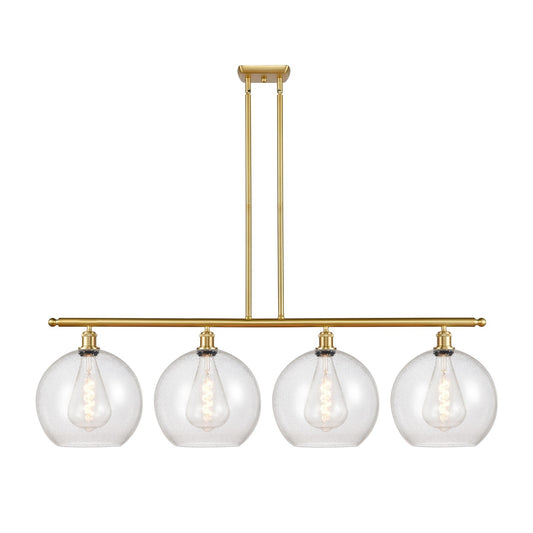 Innovations Athens 50in 4-Light Island Light | Industrial Satin Gold Steel and Seedy Glass | Kitchen Island & Dining Room | 50 x | Model 516-4I-SG-G124-12
