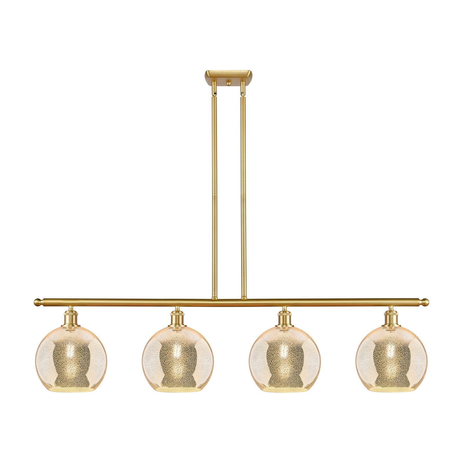 Innovations Athens 48in 4-Light Island Light | Industrial Satin Gold Steel and Mercury Glass | Kitchen Island & Dining Room | Model 516-4I-SG-G128-10