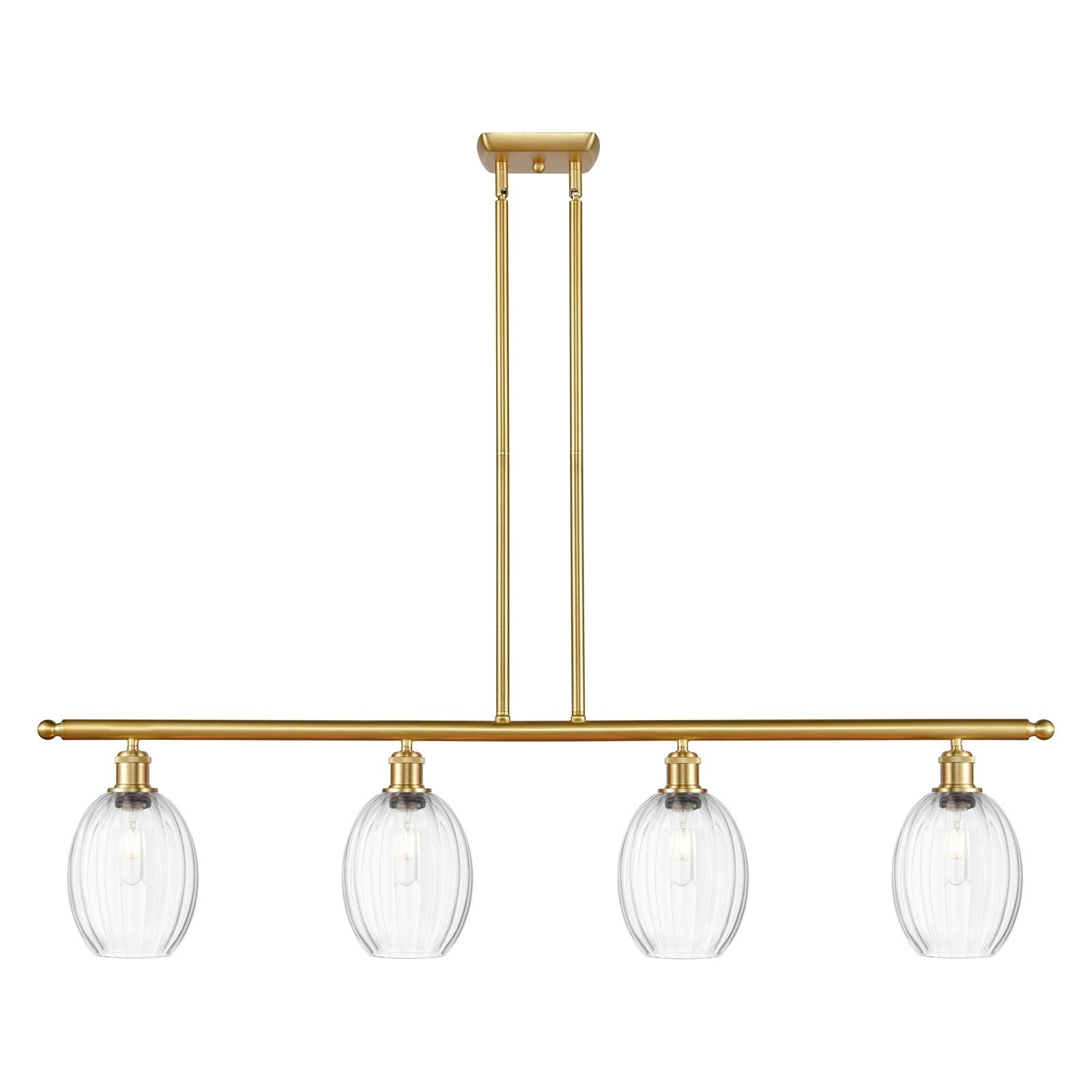 Innovations Preston Bulb 48in 4-Light Island Light | Industrial Satin Gold Steel and Clear Glass | Kitchen Island & Dining Room | Model 516-4I-SG-G459-6CL