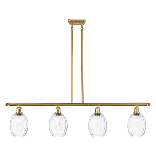 Innovations Preston Bulb 48in 4-Light Island Light | Industrial Satin Gold Steel and Clear Glass | Kitchen Island & Dining Room | Model 516-4I-SG-G459-6CL