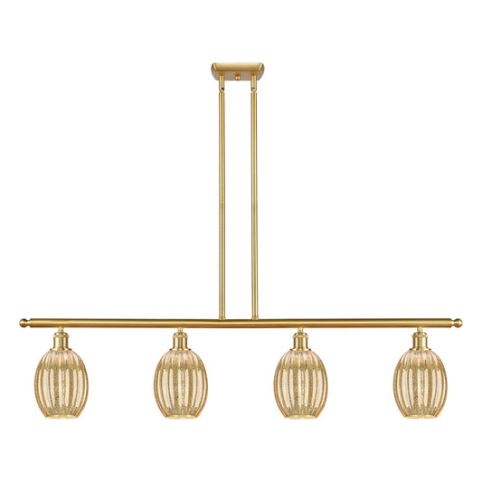 Innovations Preston Bulb 48in 4-Light Island Light | Industrial Satin Gold Steel and Mercury Glass | Kitchen Island & Dining | Model 516-4I-SG-G459-6ME