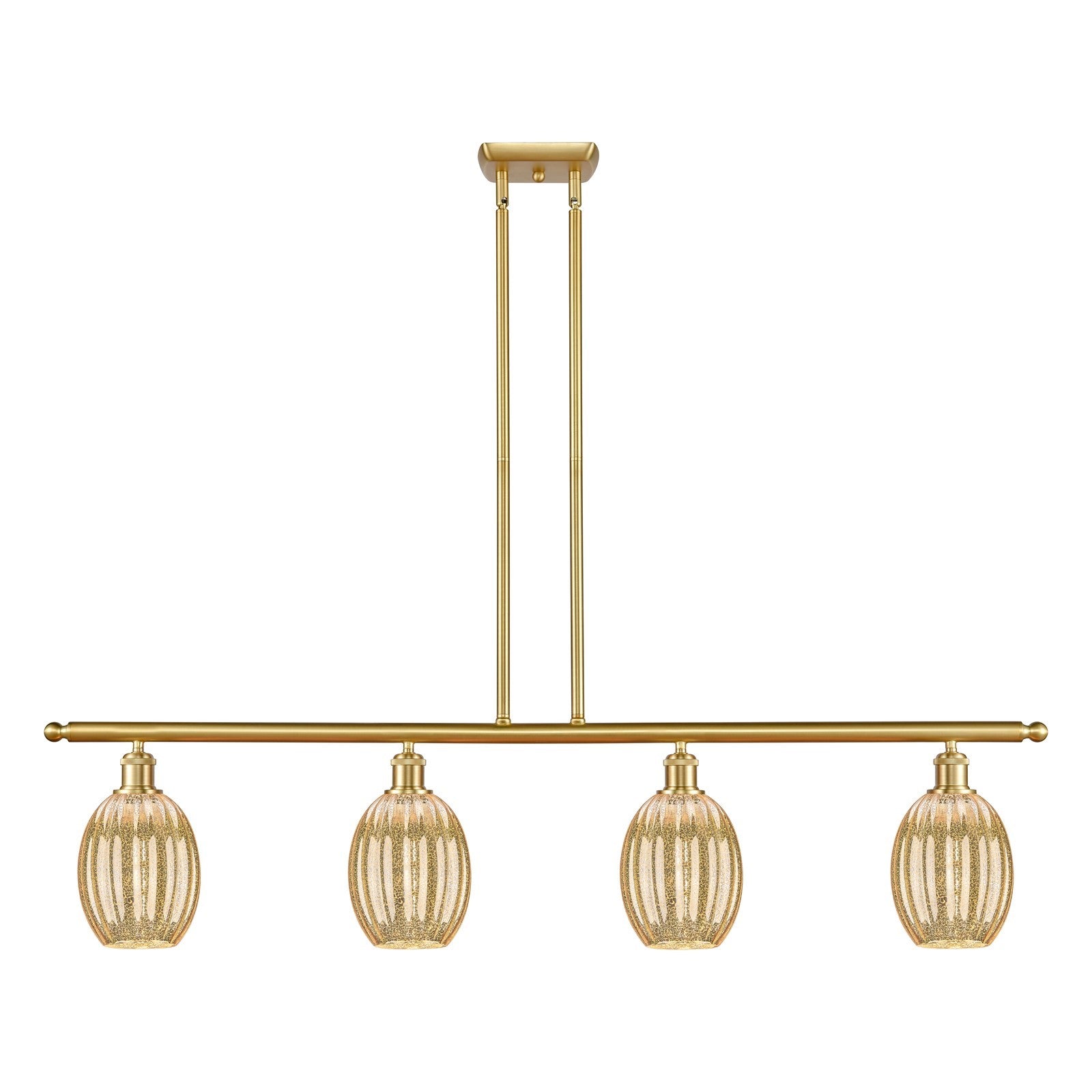 Innovations Preston Bulb 48in 4-Light Island Light | Industrial Satin Gold Steel and Mercury Glass | Kitchen Island & Dining | Model 516-4I-SG-G459-6ME