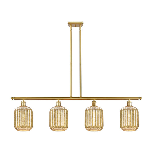 Innovations Preston Cylinder 48in 4-Light Island Light | Industrial Satin Gold Steel and Cast Brass with Mercury Glass | Model 516-4I-SG-G460-7ME