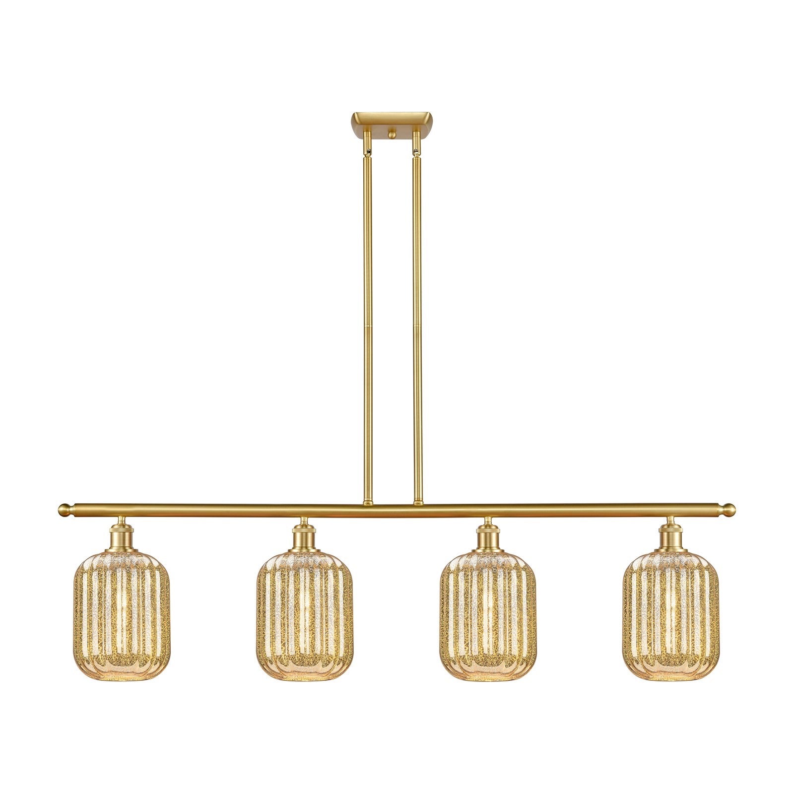 Innovations Preston Cylinder 48in 4-Light Island Light | Industrial Satin Gold Steel and Cast Brass with Mercury Glass | Model 516-4I-SG-G460-7ME