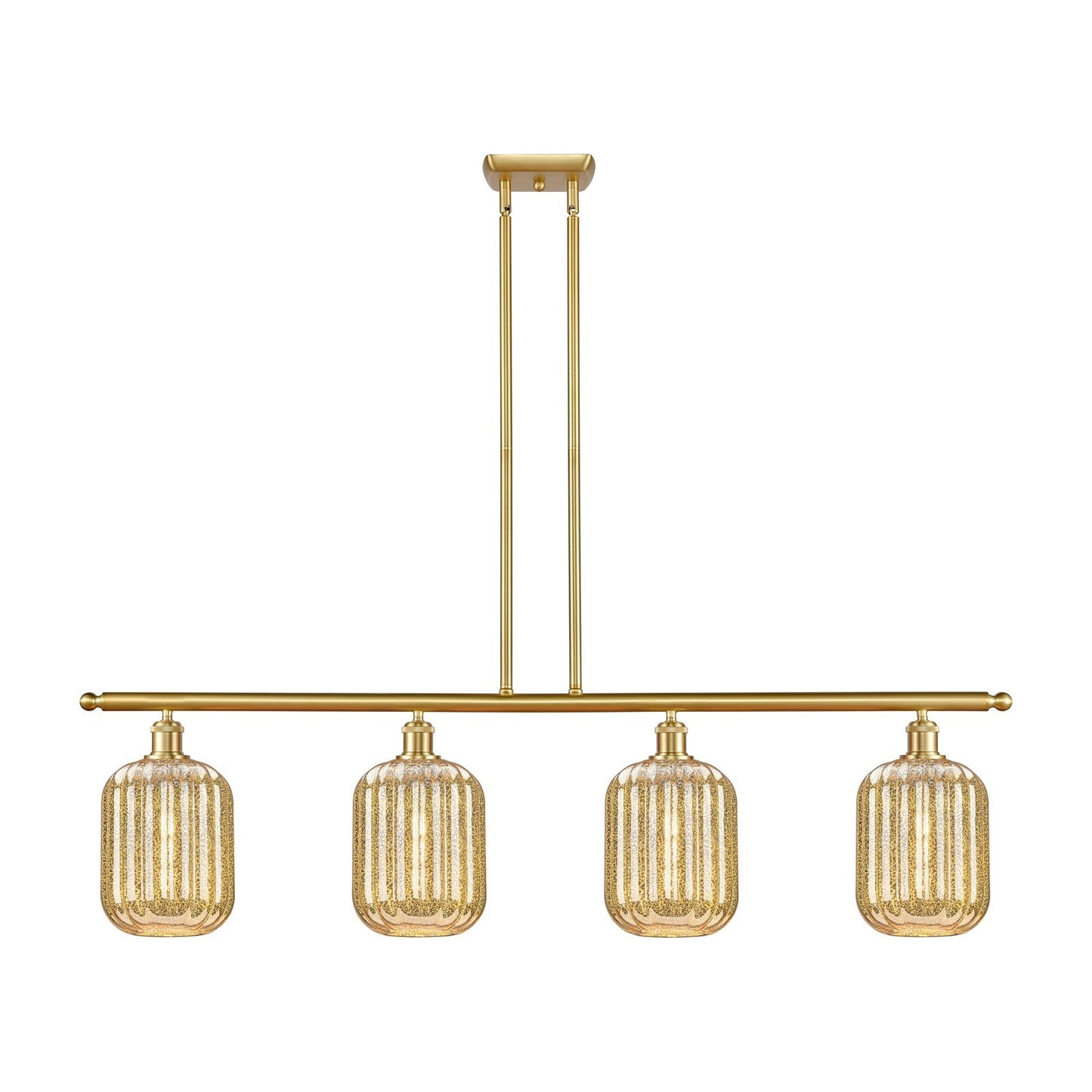 Innovations Preston Cylinder 48in 4-Light Island Light | Industrial Satin Gold Steel and Cast Brass with Mercury Glass | Model 516-4I-SG-G460-7ME