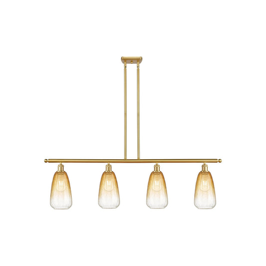 Innovations Brookhaven Almond 48in 4-Light Island Light | Industrial Satin Gold Steel and Amber Glass | Kitchen Island & Dining | Model 516-4I-SG-G480-6AM