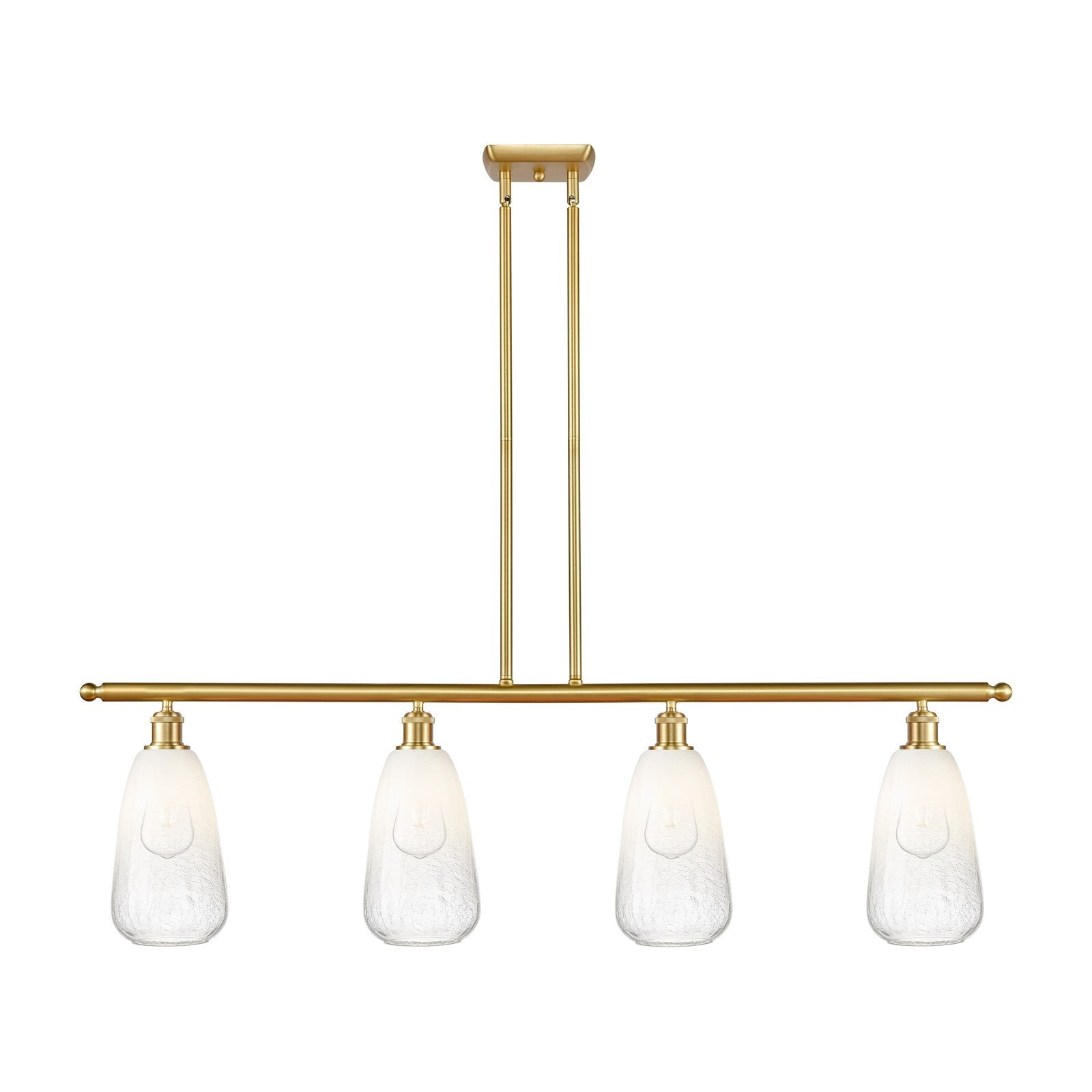 Innovations Brookhaven Almond 48in 4-Light Island Light | Industrial Satin Gold Steel and Opal Glass | Kitchen Island & Dining | Model 516-4I-SG-G480-6OP