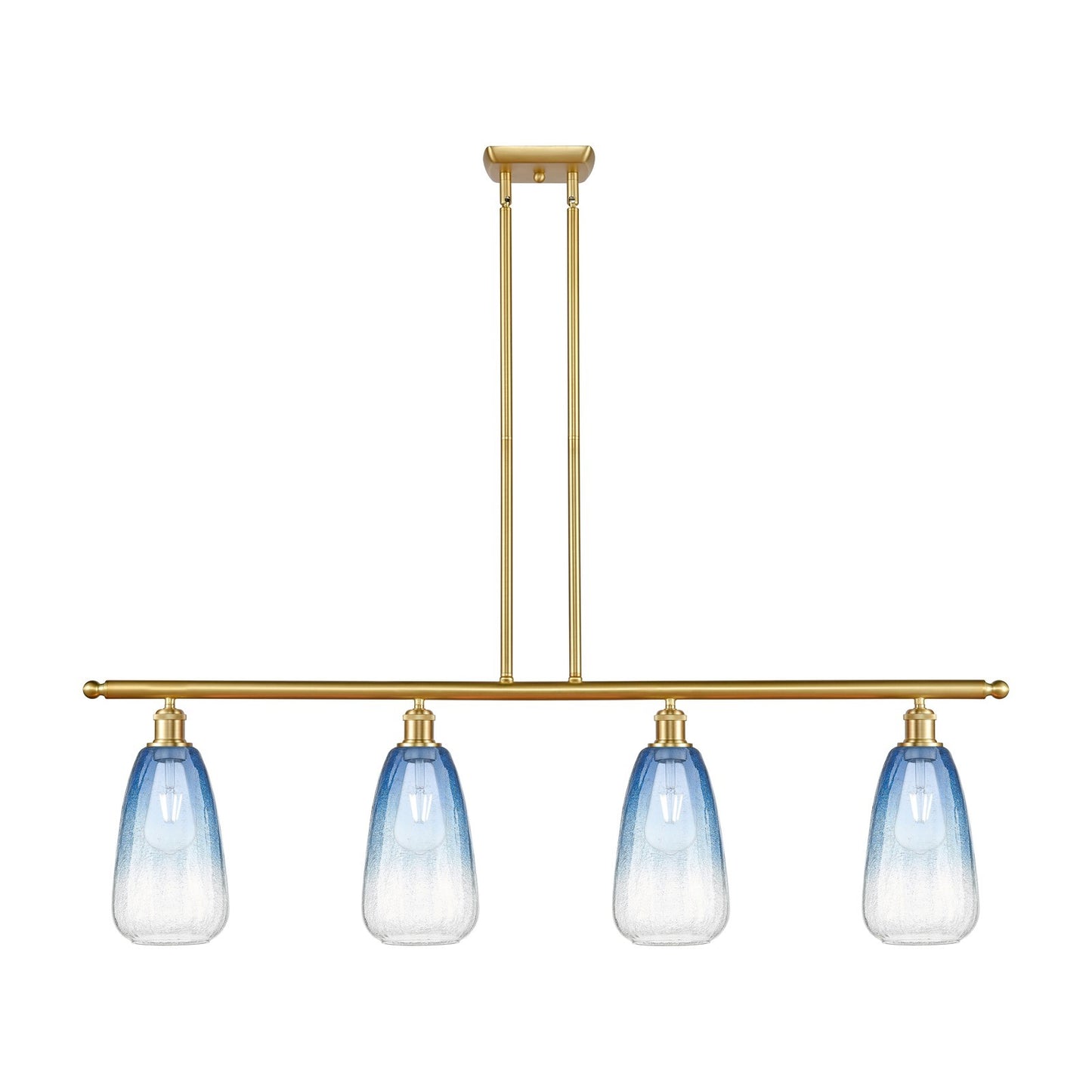 Innovations Brookhaven 48in 4-Light Island Light | Industrial Satin Gold Steel and Sapphire Blue Glass | Kitchen Island & | Model 516-4I-SG-G480-6SB