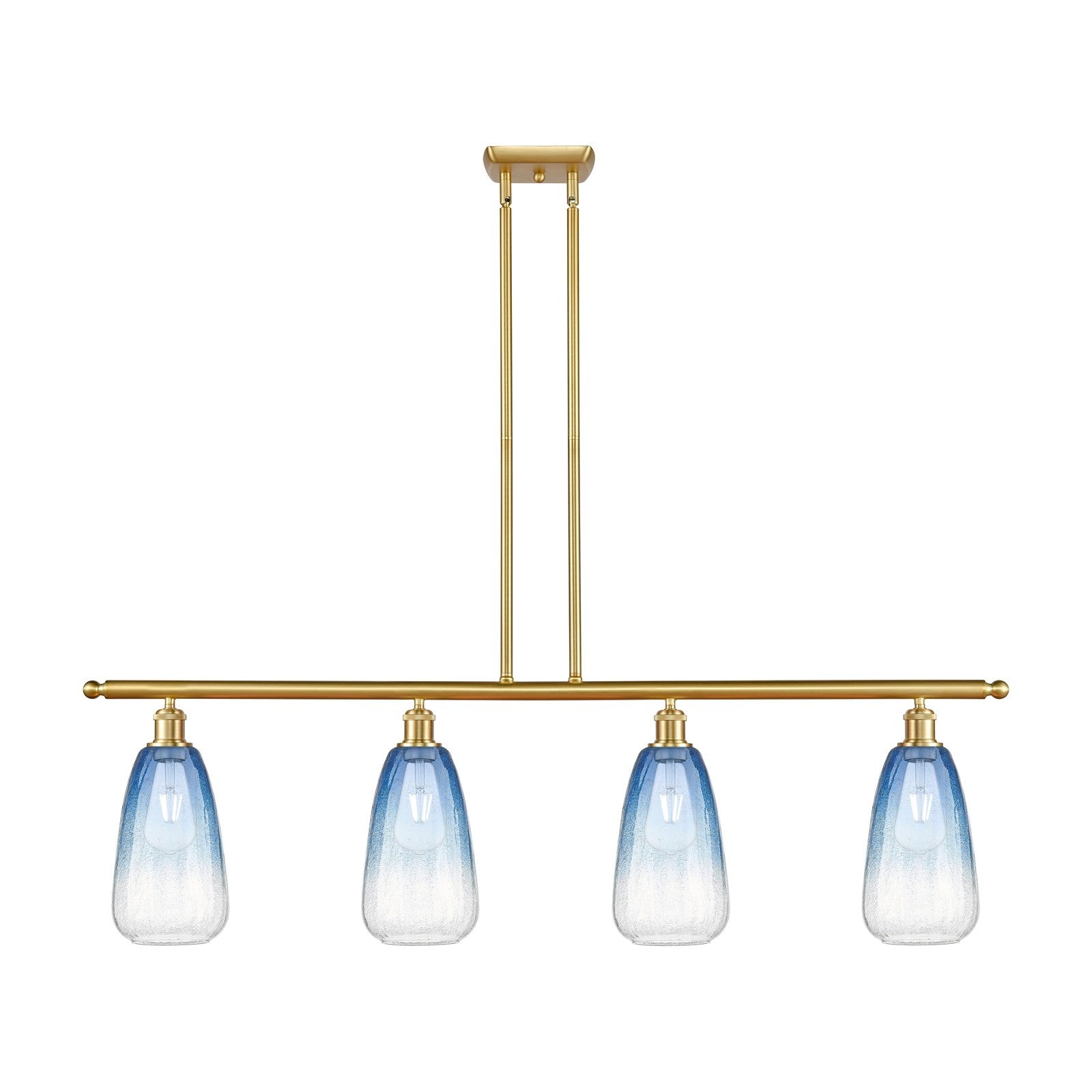 Innovations Brookhaven 48in 4-Light Island Light | Industrial Satin Gold Steel and Sapphire Blue Glass | Kitchen Island & | Model 516-4I-SG-G480-6SB