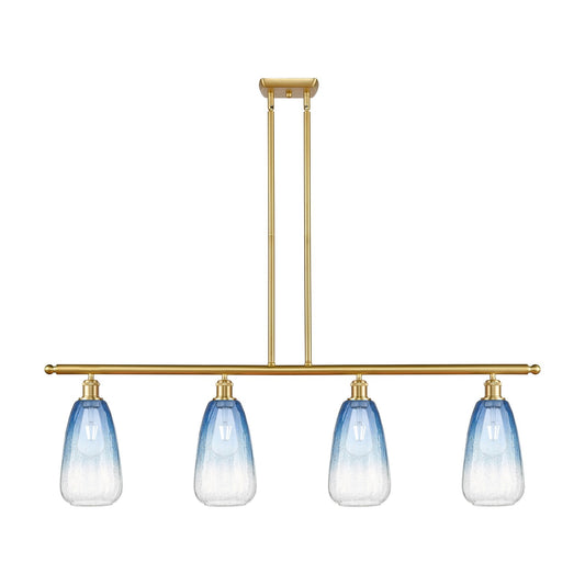 Innovations Brookhaven 48in 4-Light Island Light | Industrial Satin Gold Steel and Sapphire Blue Glass | Kitchen Island & | Model 516-4I-SG-G480-6SB