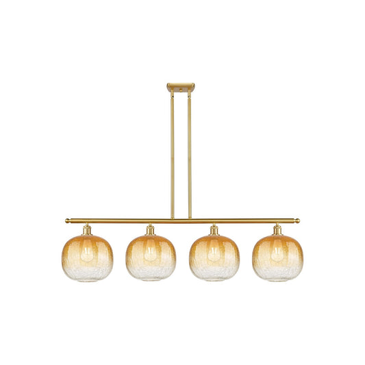 Innovations Brookhaven Sphere 49in 4-Light Island Light | Industrial Satin Gold Steel and Cast Brass with Amber Glass | Model 516-4I-SG-G481-10AM