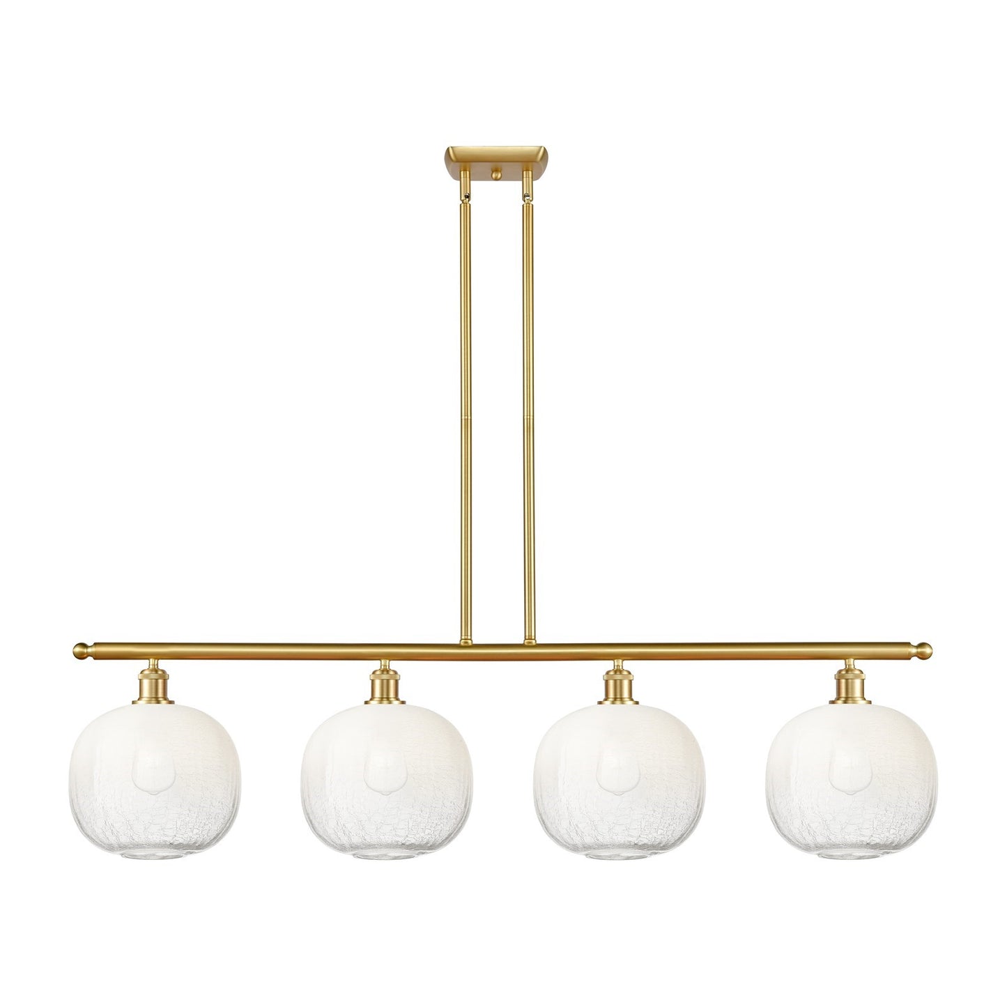 Innovations Brookhaven Sphere 49in 4-Light Island Light | Industrial Satin Gold Steel and Opal Glass | Kitchen Island & Dining | Model 516-4I-SG-G481-10OP