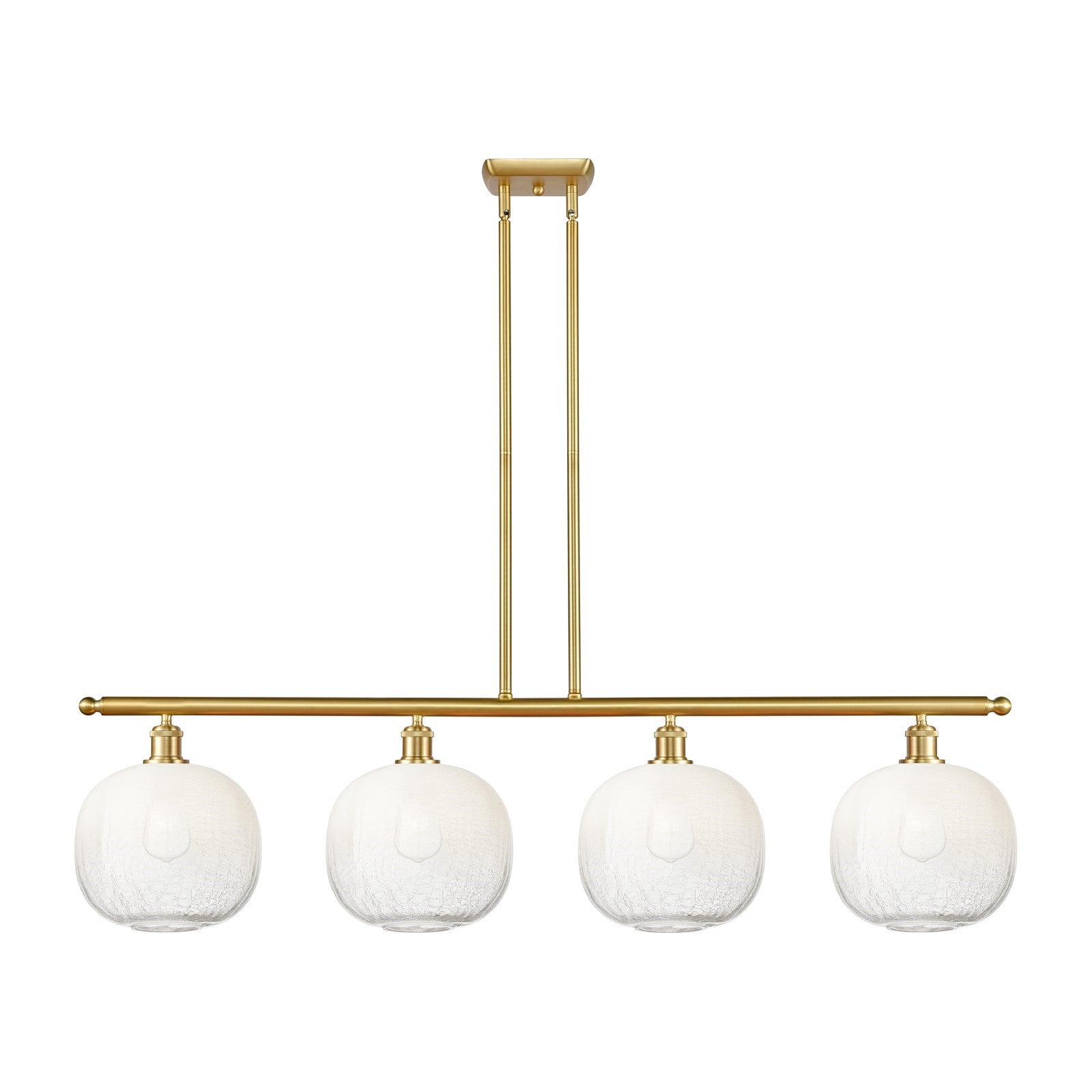 Innovations Brookhaven Sphere 49in 4-Light Island Light | Industrial Satin Gold Steel and Opal Glass | Kitchen Island & Dining | Model 516-4I-SG-G481-10OP