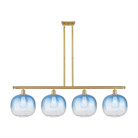 Innovations Brookhaven Sphere 49in 4-Light Island Light | Industrial Satin Gold Steel and Sapphire Blue Glass | Kitchen Island | Model 516-4I-SG-G481-10SB