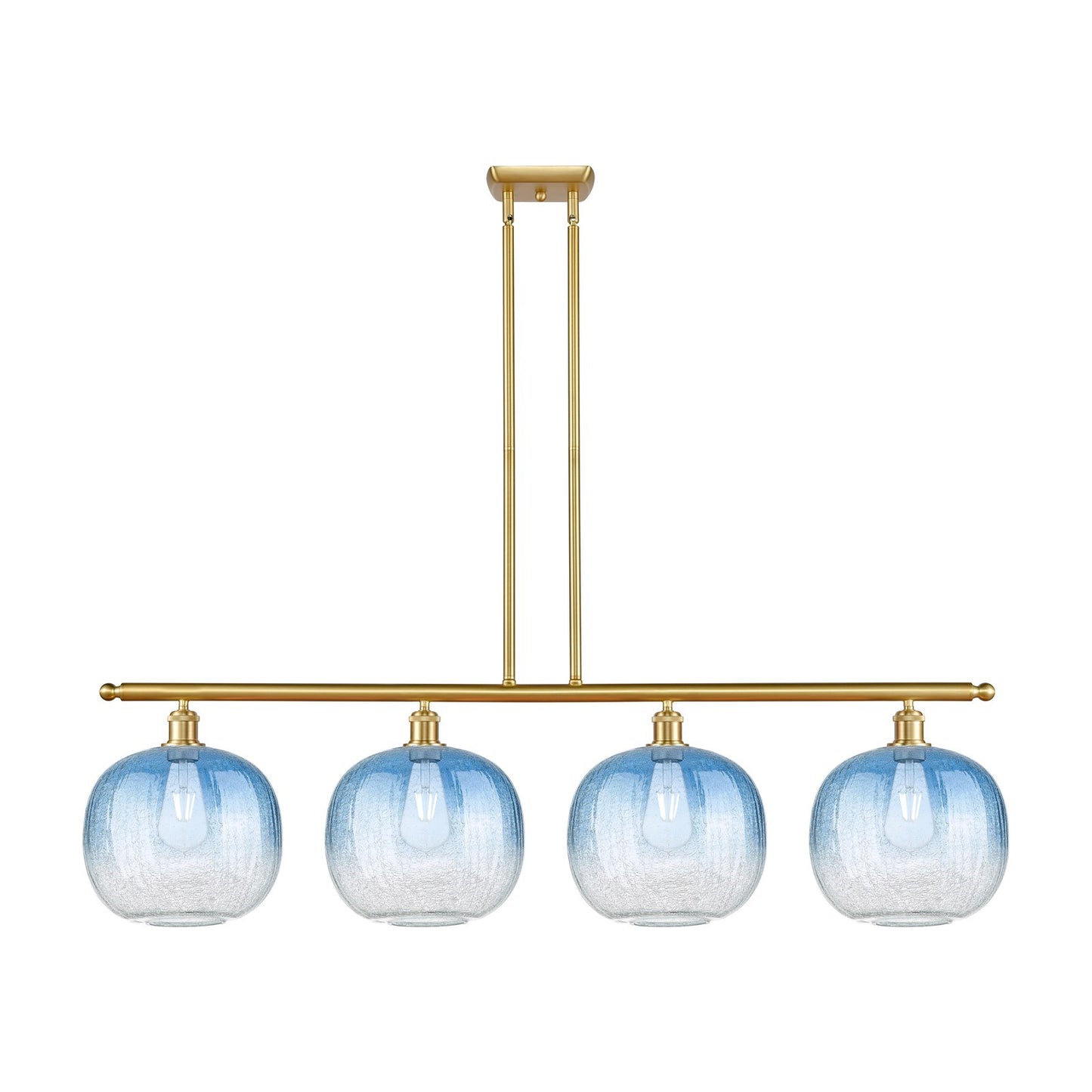 Innovations Brookhaven Sphere 49in 4-Light Island Light | Industrial Satin Gold Steel and Sapphire Blue Glass | Kitchen Island | Model 516-4I-SG-G481-10SB