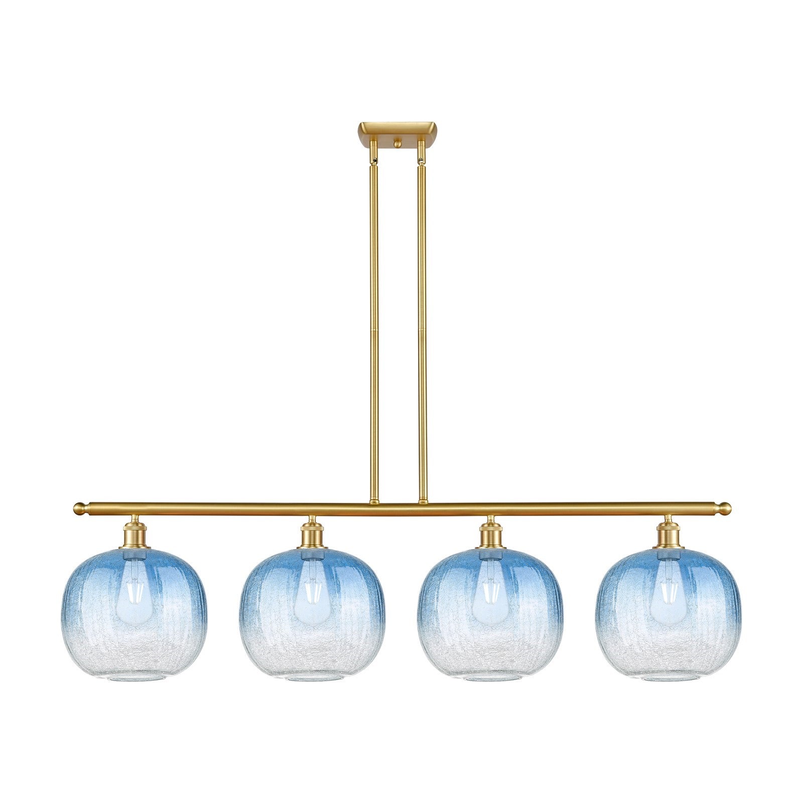 Innovations Brookhaven Sphere 49in 4-Light Island Light | Industrial Satin Gold Steel and Sapphire Blue Glass | Kitchen Island | Model 516-4I-SG-G481-10SB
