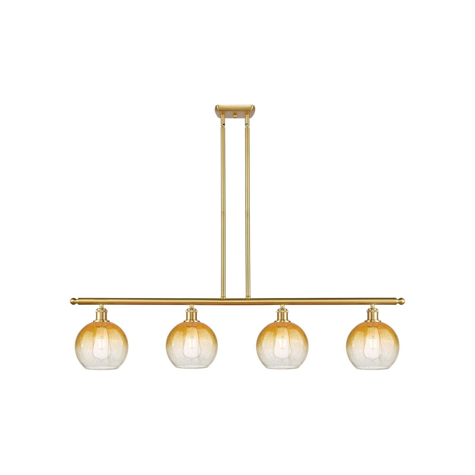 Innovations Brookhaven Globe 48in 4-Light Island Light | Industrial Satin Gold Steel and Amber Glass | Kitchen Island & Dining | Model 516-4I-SG-G483-8AM