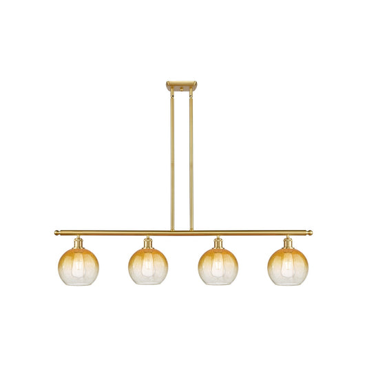 Innovations Brookhaven Globe 48in 4-Light Island Light | Industrial Satin Gold Steel and Amber Glass | Kitchen Island & Dining | Model 516-4I-SG-G483-8AM