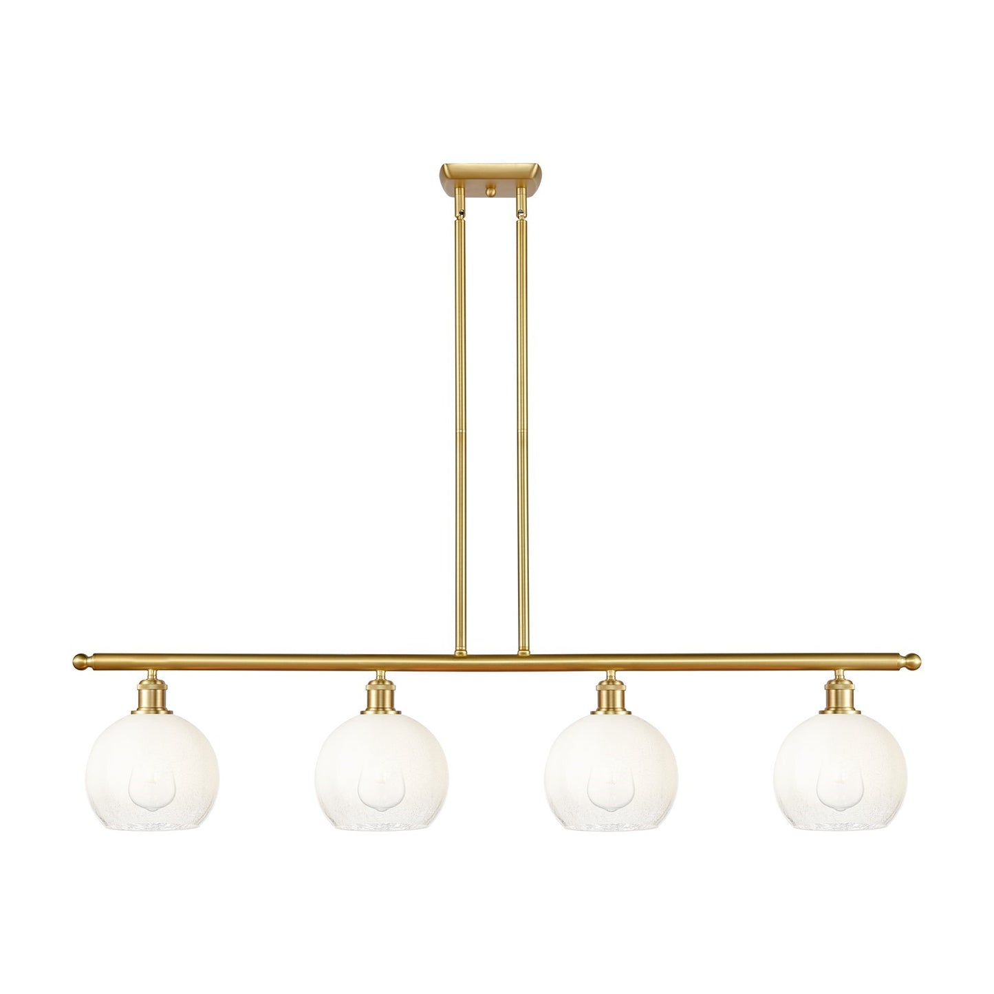 Innovations Brookhaven Globe 48in 4-Light Island Light | Industrial Satin Gold Steel and Cast Brass with Opal Glass Shades | Model 516-4I-SG-G483-8OP