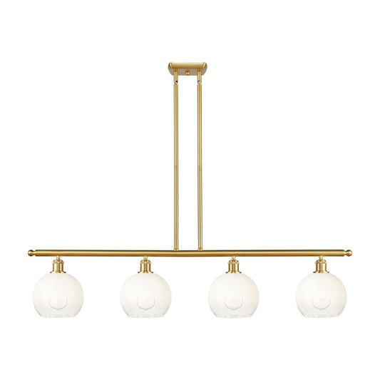 Innovations Brookhaven Globe 48in 4-Light Island Light | Industrial Satin Gold Steel and Cast Brass with Opal Glass Shades | Model 516-4I-SG-G483-8OP